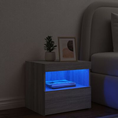 vidaXL Naktinė spintelė su LED lemputėmis, pilka ąžuolo, 50x40x45cm