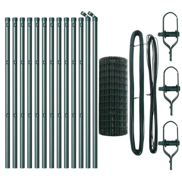 vidaXL Tvora su stulpais Žalia 0,8 x 25 m Plienas ir PVC