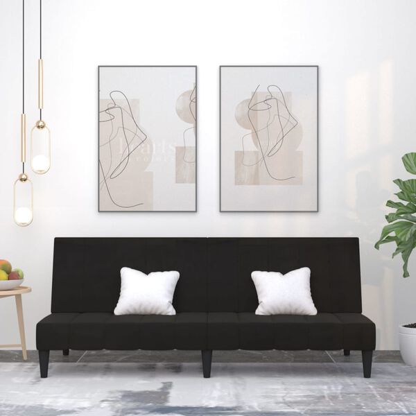 vidaXL Dvivietė sofa-lova, juodos spalvos, mikropluo&scaron;to audinys