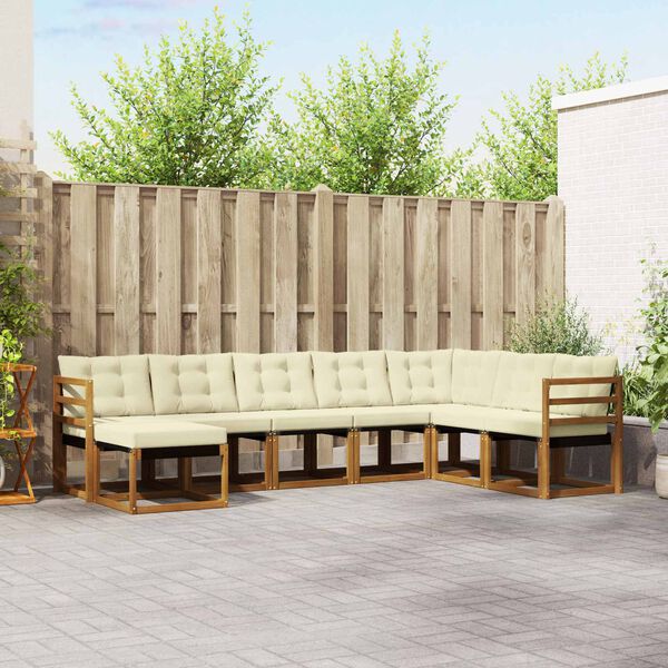 vidaXL Lauko sofos komplektas su pagalve 8 pcs Natūralus ir grietinėlė