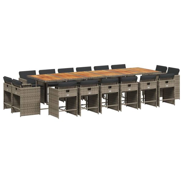 vidaXL Sodo komplektas su pagalvėlėmis, 17 dalių, pilkas, poliratanas