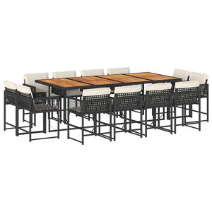 vidaXL Sodo komplektas su pagalvėlėmis, 13 dalių, juodas, poliratanas