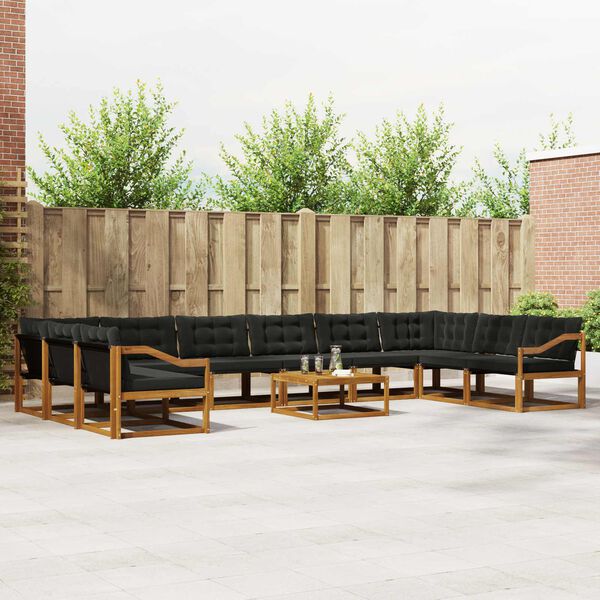 vidaXL Lauko sofos komplektas su pagalve 11 pcs Natūrali ir juoda