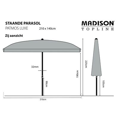 Madison Skėtis nuo saulės Patmos Luxe, pilkas, 210x140cm, stačiakampis