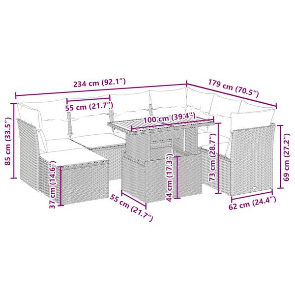 vidaXL Sofos komplektas su pagalvėlėmis, 8 dalių, smėlio, poliratanas