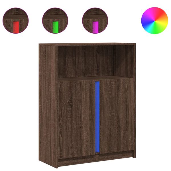 vidaXL &Scaron;oninė spintelė su LED, ruda ąžuolo, 77x34x100cm, mediena