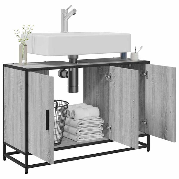 vidaXL Vonios kambario spintelė, pilka, 90x33x60 cm, mediena