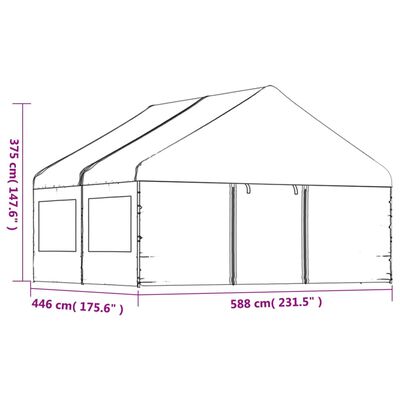 vidaXL Pavėsinė su stogu, balta, 4,46x5,88x3,75m, polietilenas