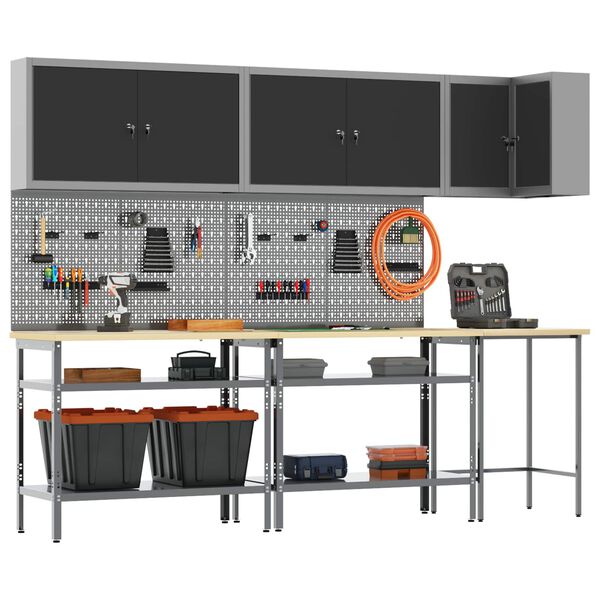 vidaXL Darbo spintos rinkinys su lentyna 10 pcs Juoda ir pilka