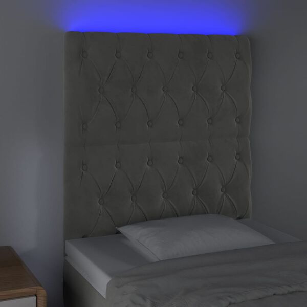 vidaXL Galvūgalis su LED, &scaron;viesiai pilkas, 80x7x118/128cm, aksomas
