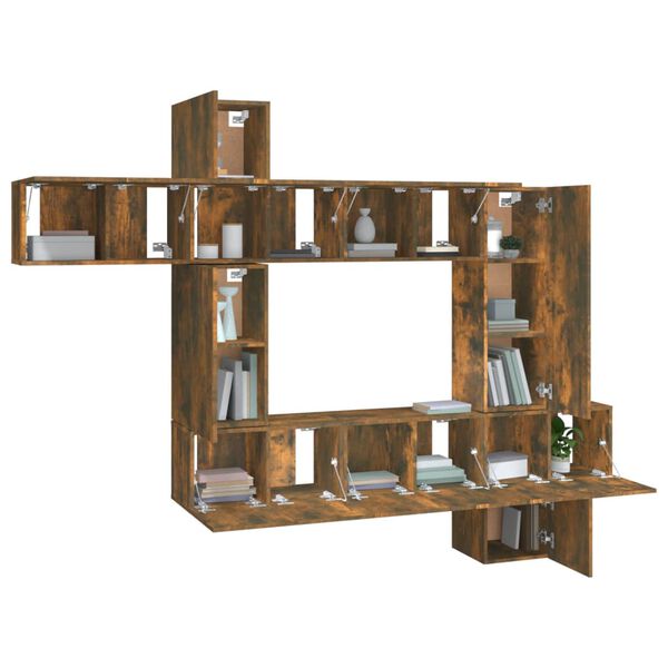 vidaXL TV spintelių komplektas, 10 dalių, dūminio ąžuolo, mediena