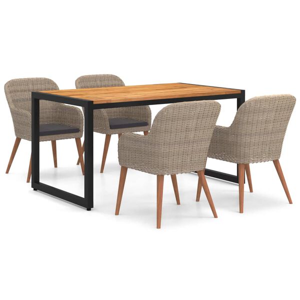 vidaXL Sodo valgomojo baldų komplektas, 5 dalių, rudos spalvos