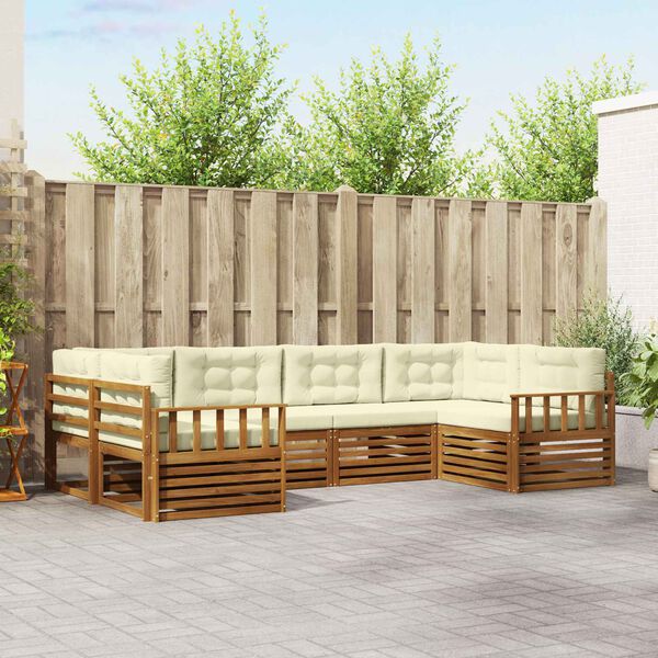 vidaXL Lauko sofos komplektas su pagalve 6 pcs Natūralus ir grietinėlė