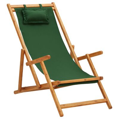 vidaXL Sulankstoma paplūdimio kėdė, žalia, eukaliptas ir audinys