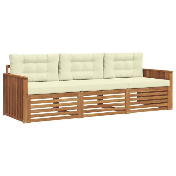 vidaXL Lauko sofos komplektas su pagalve 3 pcs Natūralus ir grietinėlė