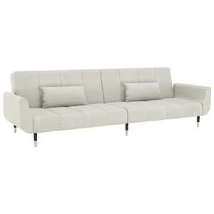 vidaXL Dvivietė sofa-lova su dvejomis pagalvėmis, kreminė, aksomas