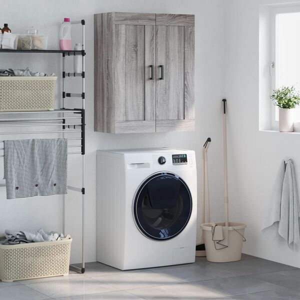 vidaXL Prie sienos montuojama spintelė, pilka, 69,5x34x90cm, mediena