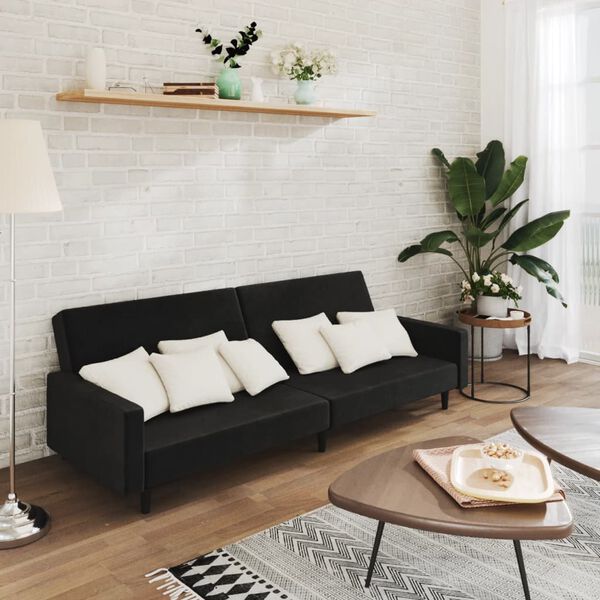 vidaXL Dvivietė sofa-lova, juodos spalvos, aksomas