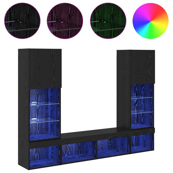 vidaXL Televizorių sieniniai baldai su LED su LED 5 pcs Juodas ąžuolas