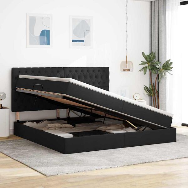 vidaXL Lova su daiktų laikymo vieta ir čiužiniu Juoda 200 x 200 cm