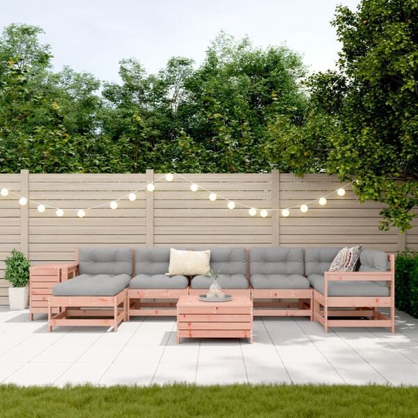 vidaXL Sodo sofos komplektas, 9 dalių, douglas eglės medienos masyvas