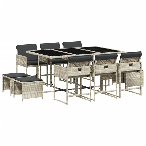 vidaXL Sodo komplektas su pagalvėlėmis, 11 dalių, pilkas, poliratanas