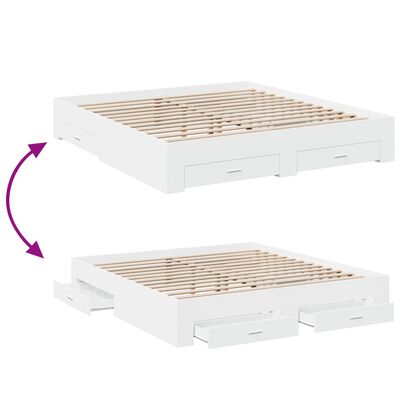 vidaXL Lovos rėmas su stalčiais, baltas, 200x200cm, apdirbta mediena