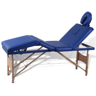 vidaXL Sulankstomas masažo stalas, mėlynas, 4 zonų, su mediniu rėmu
