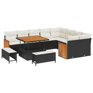 vidaXL Sodo Sofų Rinkinys su pagalve 12 pcs Juoda ir kreminė