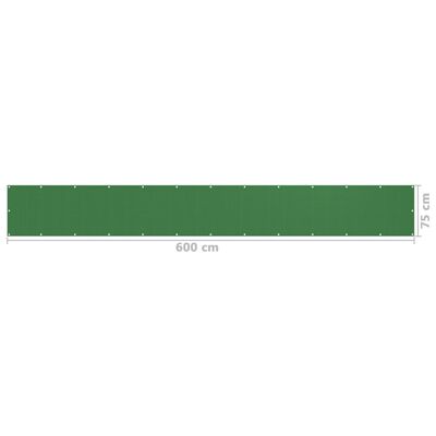 vidaXL Balkono pertvara, šviesiai žalios spalvos, 75x600cm, HDPE