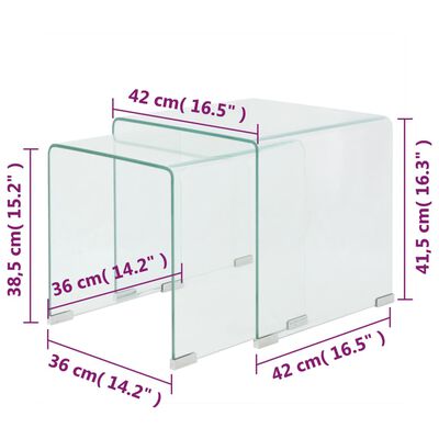 vidaXL 2 d. sustumiamų staliukų kompl., grūdintas stiklas, skaidrus