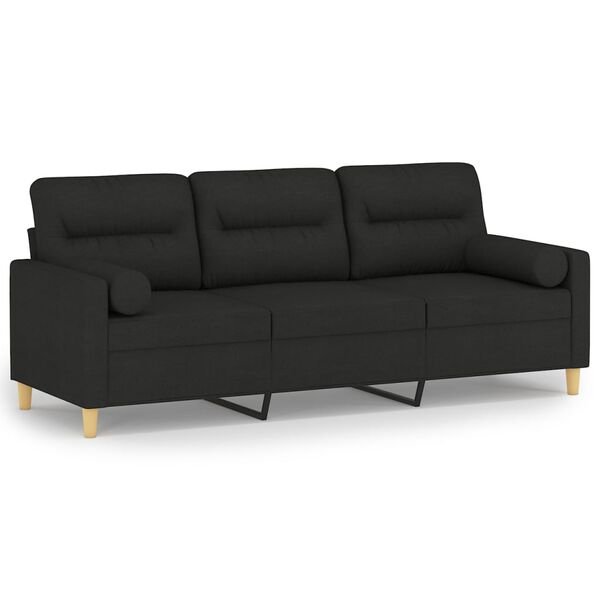 vidaXL Trivietė sofa su pagalvėmis, juoda, 180cm, audinys