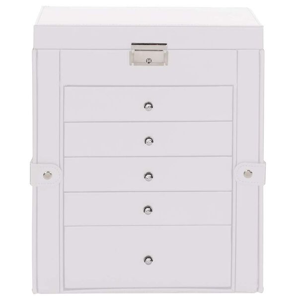 vidaXL Papuo&scaron;alų dėžutė 6 sluoksnių su veidrodžiu, užrakinama, balta