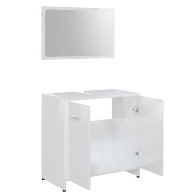 vidaXL Vonios kambario baldų komplektas, baltas, mediena, blizgus