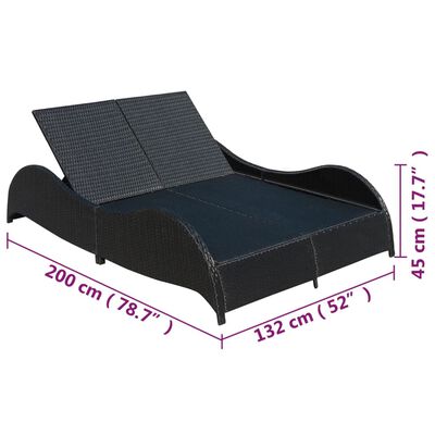 vidaXL Dvivietis saulės gultas su pagalvėle, poliratanas, juodas