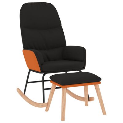 vidaXL Supama kėdė su taburete, juodos spalvos, audinys