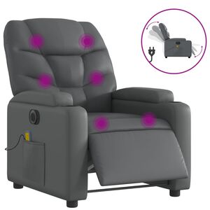 vidaXL Elektrinis atlo&scaron;iamas masažinis krėslas, pilkas, dirbtinė oda