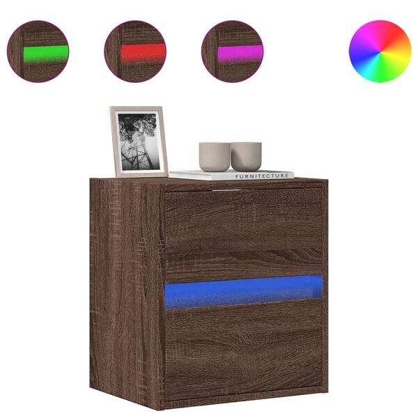 vidaXL Sieninė TV spintelė su LED lemputėmis, ruda ąžuolo, 41x31x45cm