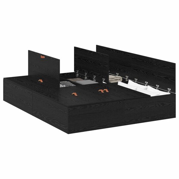 vidaXL Lova su daiktų laikymo vieta Juodas ąžuolas 140 x 200 cm