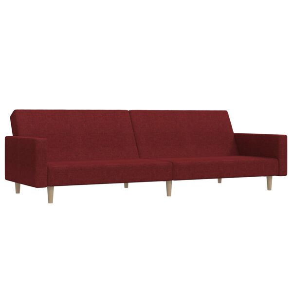 vidaXL Dvivietė sofa-lova su pakoja, vyno raudonos spalvos, audinys
