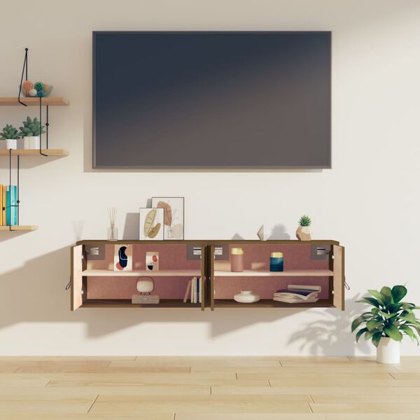 vidaXL Sieninės spintelės, 2vnt., medaus rudos, 60x30x30cm, pu&scaron;is