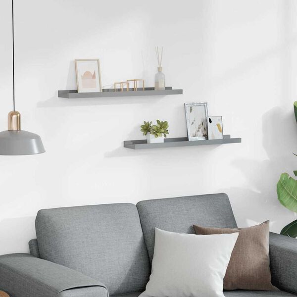 vidaXL Lentynos nuotraukų rėmeliams, 2vnt., pilkos, 60x9x3cm, MDF