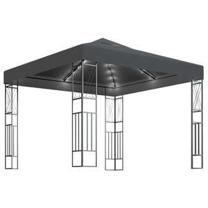 vidaXL Pavėsinė su lemputėmis LED, antracito, 3x3 m