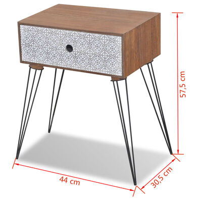 vidaXL Naktinis staliukas su stalčiu, stačiakampis, rudas