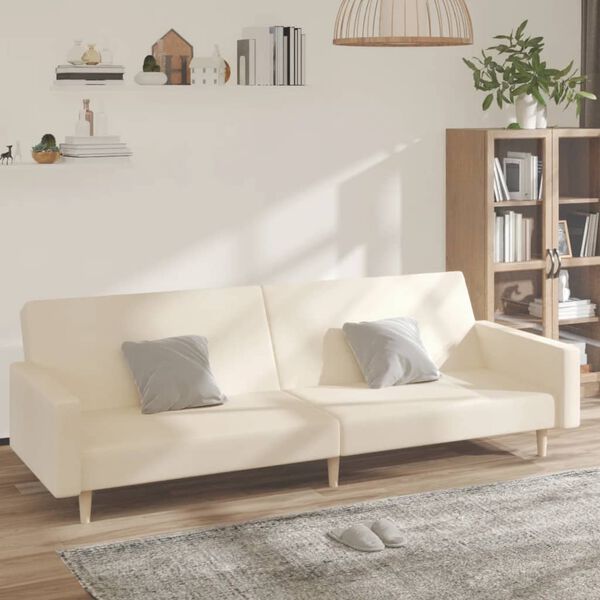 vidaXL Dvivietė sofa-lova, kreminės spalvos, audinys