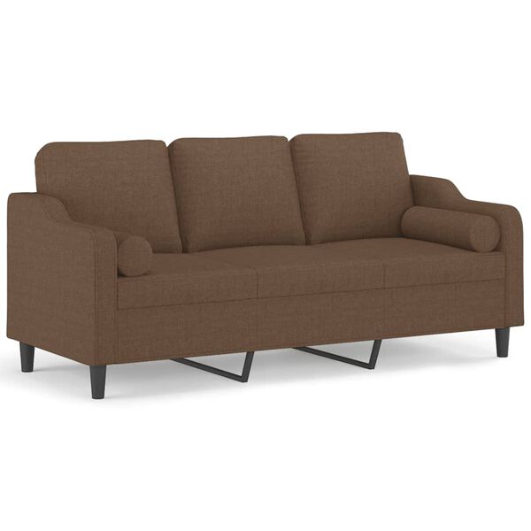 vidaXL Trivietė sofa su pagalvėlėmis, rudos spalvos, 180cm, audinys