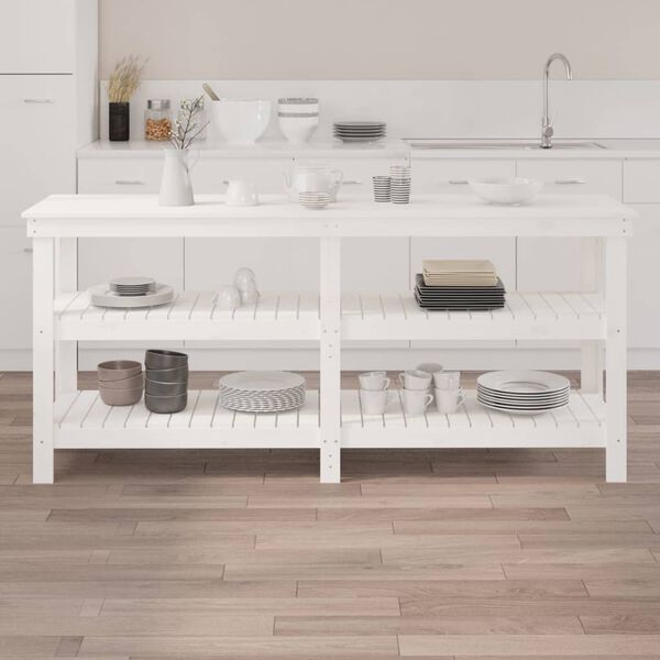 vidaXL Darbastalis, baltas, 181x50x80cm, pu&scaron;ies medienos masyvas