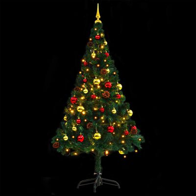 vidaXL Dirbtinė apšviesta Kalėdų eglutė su žaisliukais, žalia, 150cm