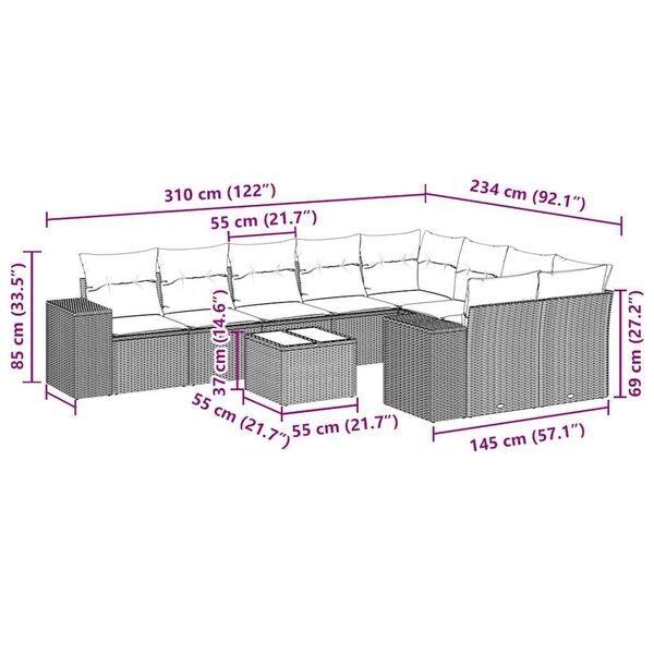 vidaXL Sodo komplektas su pagalvėlėmis, 10 dalių, juodas, poliratanas