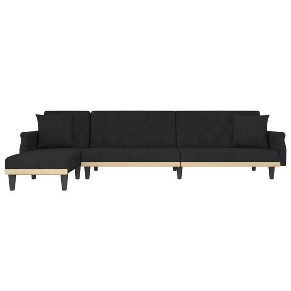 vidaXL L formos sofa-lova, juodos spalvos, 271x140x70cm, aksomas